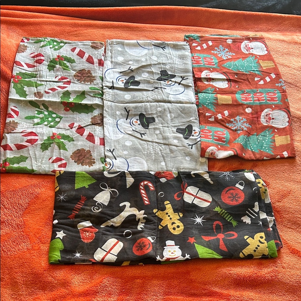 Festive Holiday Christmas Themed Scarves Set of 4